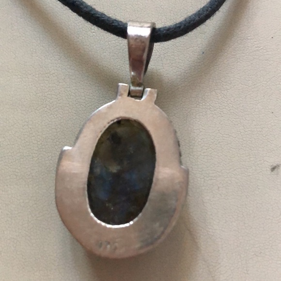 Labradorite set in sterling silver charm on braided cord necklace - Picture 9 of 12
